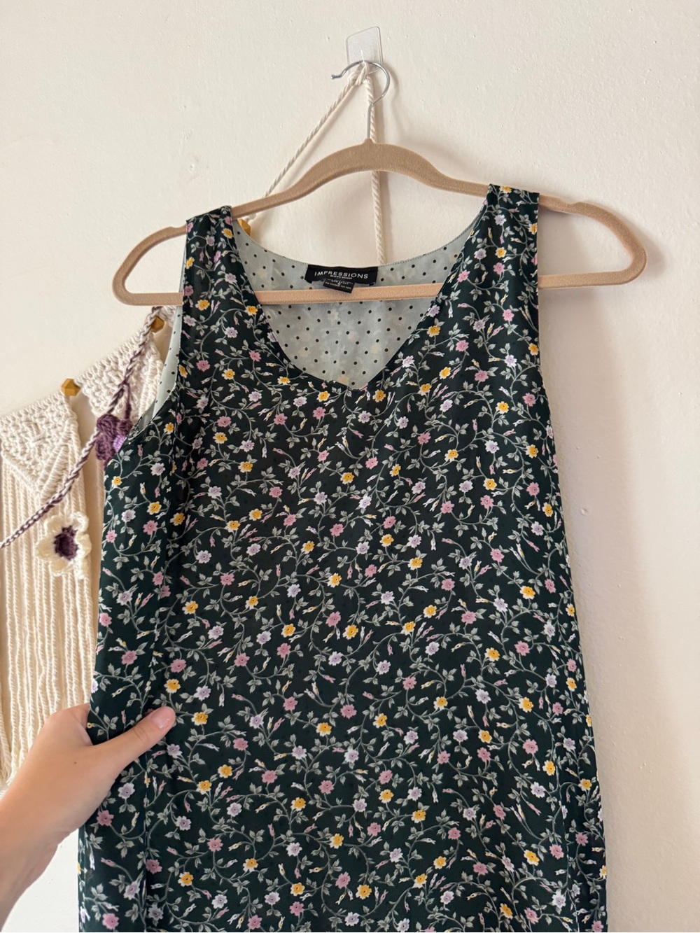 Impressions Dark Green Floral Maxi Dress with Pink & Yellow Blossoms